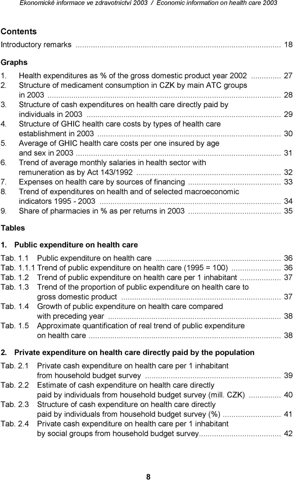 Average of GHIC health care costs per one insured by age and sex in 2003... 31 6. Trend of average monthly salaries in health sector with remuneration as by Act 143/1992... 32 7.