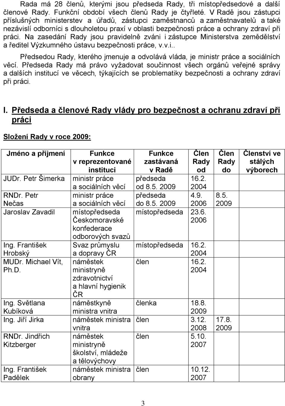 Na zasedání Rady jsou pravidelně zváni i zástupce Ministerstva zemědělství a ředitel Výzkumného ústavu bezpečnosti práce, v.v.i.. Předsedou Rady, kterého jmenuje a odvolává vláda, je ministr práce a sociálních věcí.