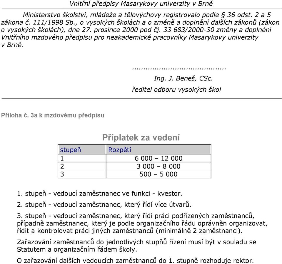 stupeň - vedoucí zaměstnanec, který řídí práci podřízených zaměstnanců, případně zaměstnanec, který je podle organizačního řádu oprávněn organizovat, řídit a