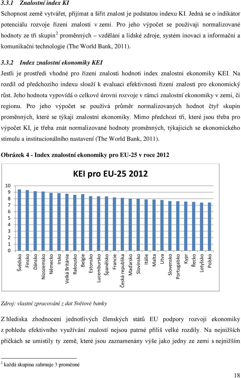 3.2 Index znalostní ekonomiky KEI Jestli je prostředí vhodné pro řízení znalostí hodnotí index znalostní ekonomiky KEI.