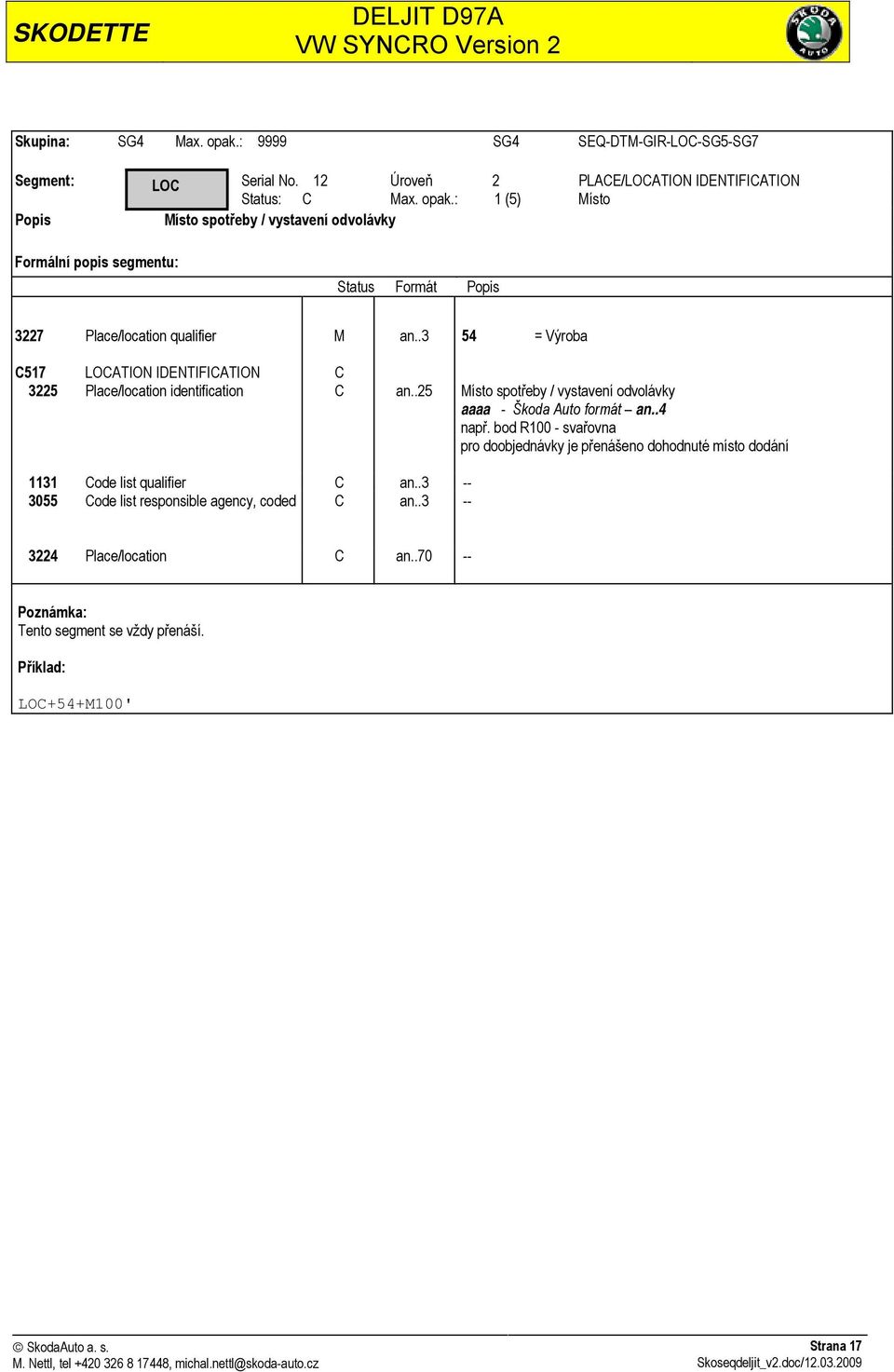 .4 např. bod R100 - svařovna pro doobjednávky je přenášeno dohodnuté místo dodání 1131 Code list qualifier C an.