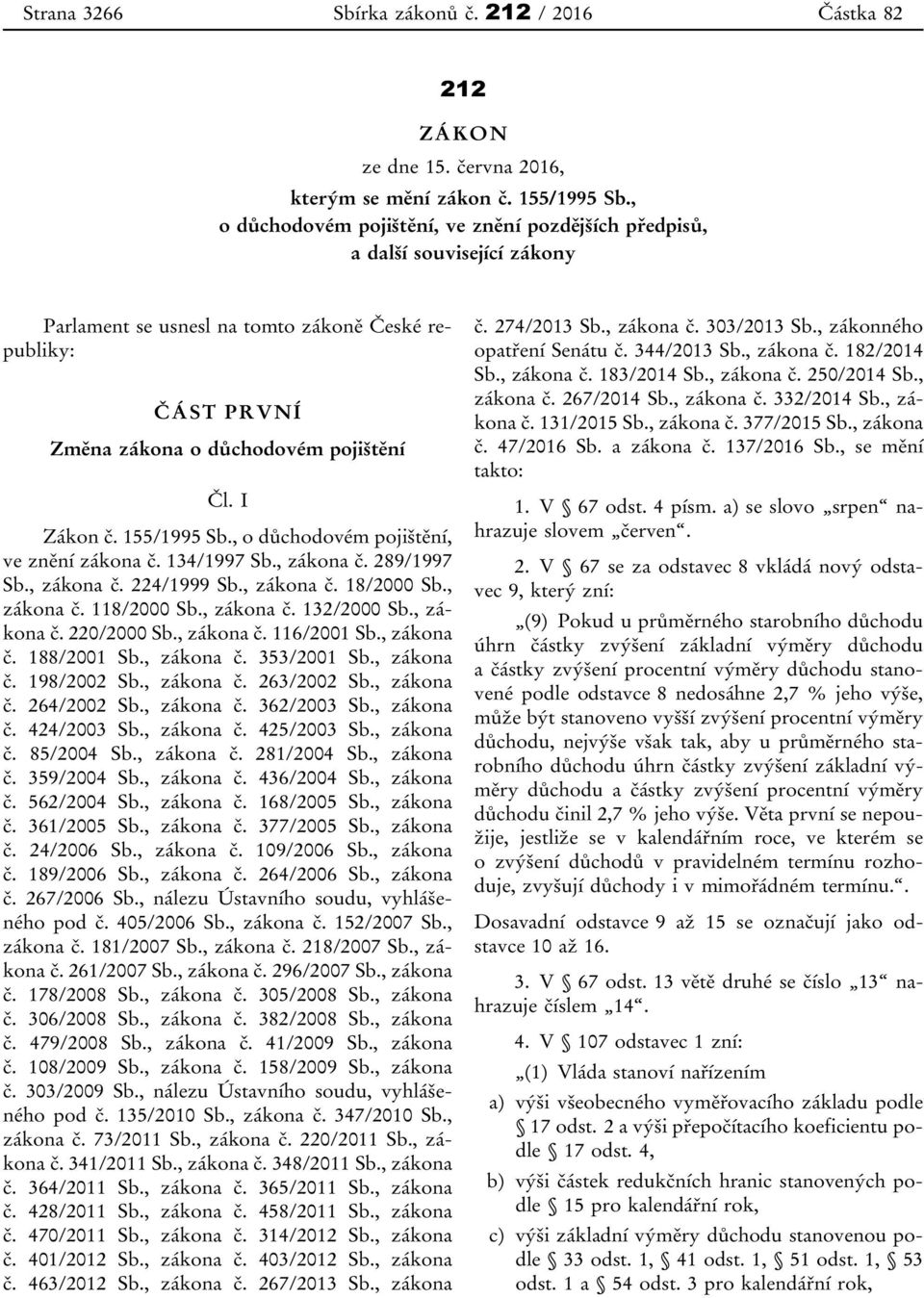 155/1995 Sb., o důchodovém pojištění, ve znění zákona č. 134/1997 Sb., zákona č. 289/1997 Sb., zákona č. 224/1999 Sb., zákona č. 18/2000 Sb., zákona č. 118/2000 Sb., zákona č. 132/2000 Sb., zákona č. 220/2000 Sb.