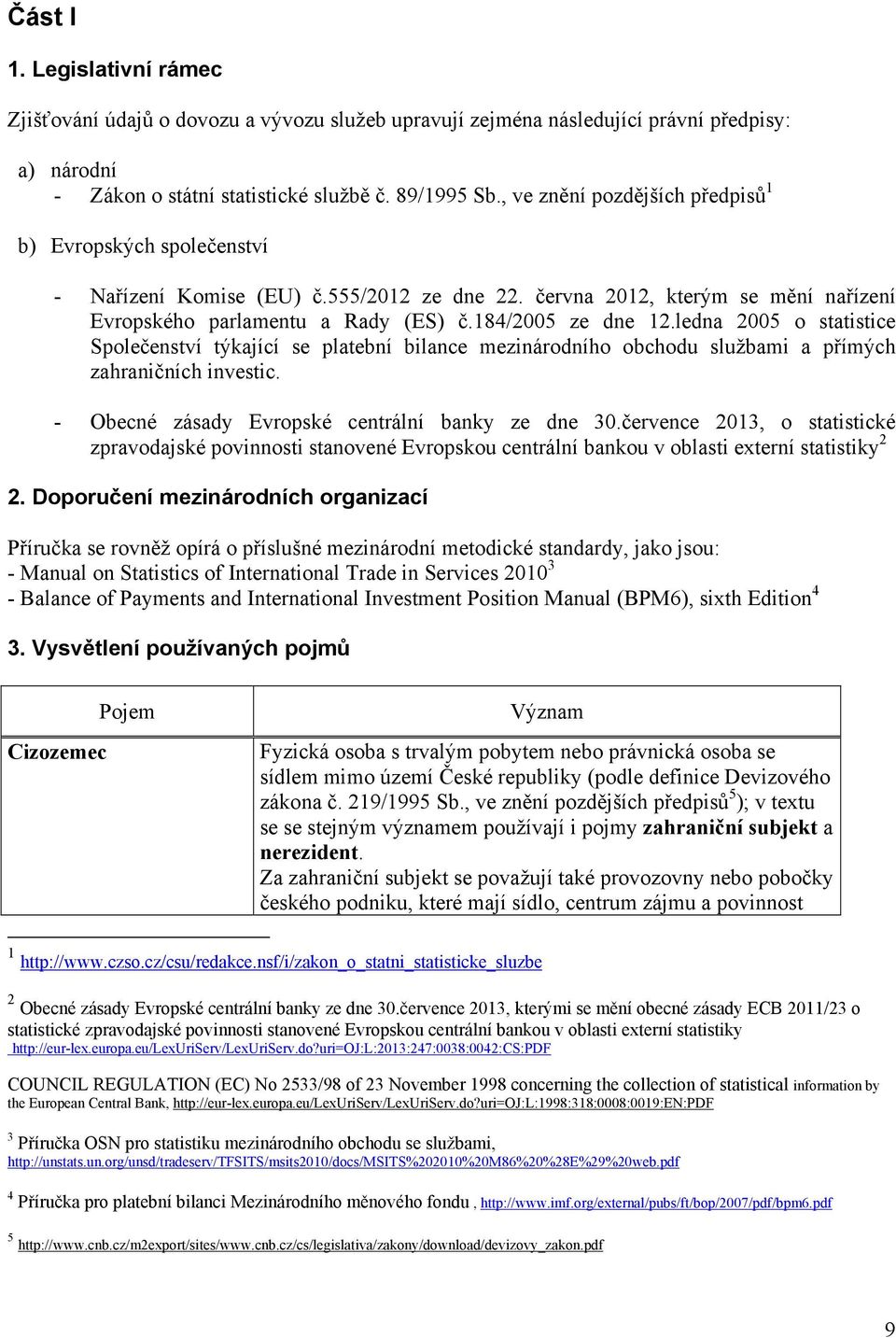 ledna 2005 o statistice Společenství týkající se platební bilance mezinárodního obchodu službami a přímých zahraničních investic. - Obecné zásady Evropské centrální banky ze dne 30.
