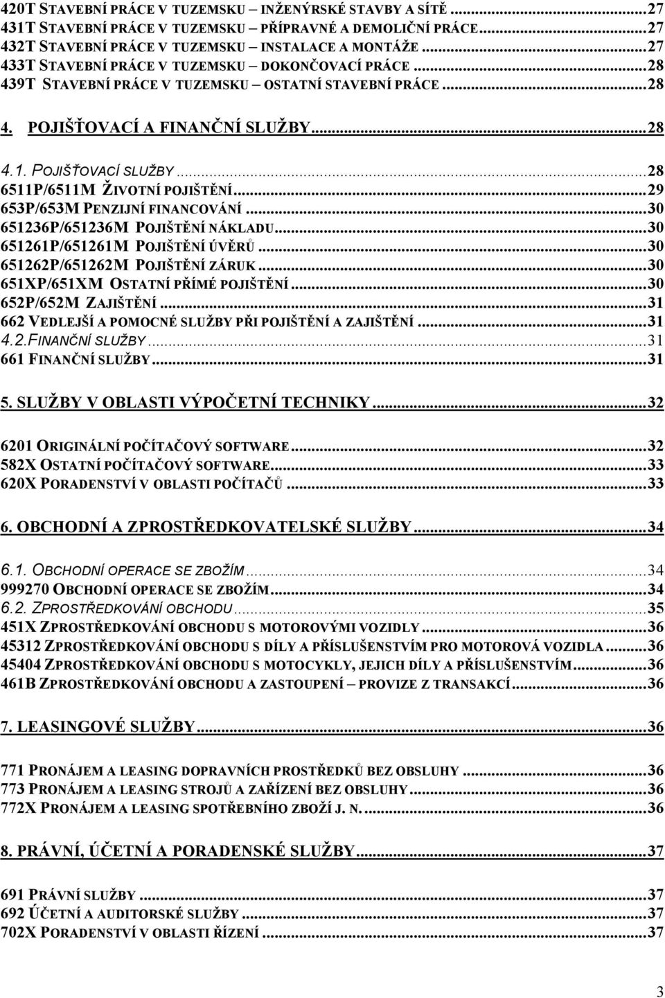 .. 28 6511P/6511M ŽIVOTNÍ POJIŠTĚNÍ... 29 653P/653M PENZIJNÍ FINANCOVÁNÍ... 30 651236P/651236M POJIŠTĚNÍ NÁKLADU... 30 651261P/651261M POJIŠTĚNÍ ÚVĚRŮ... 30 651262P/651262M POJIŠTĚNÍ ZÁRUK.