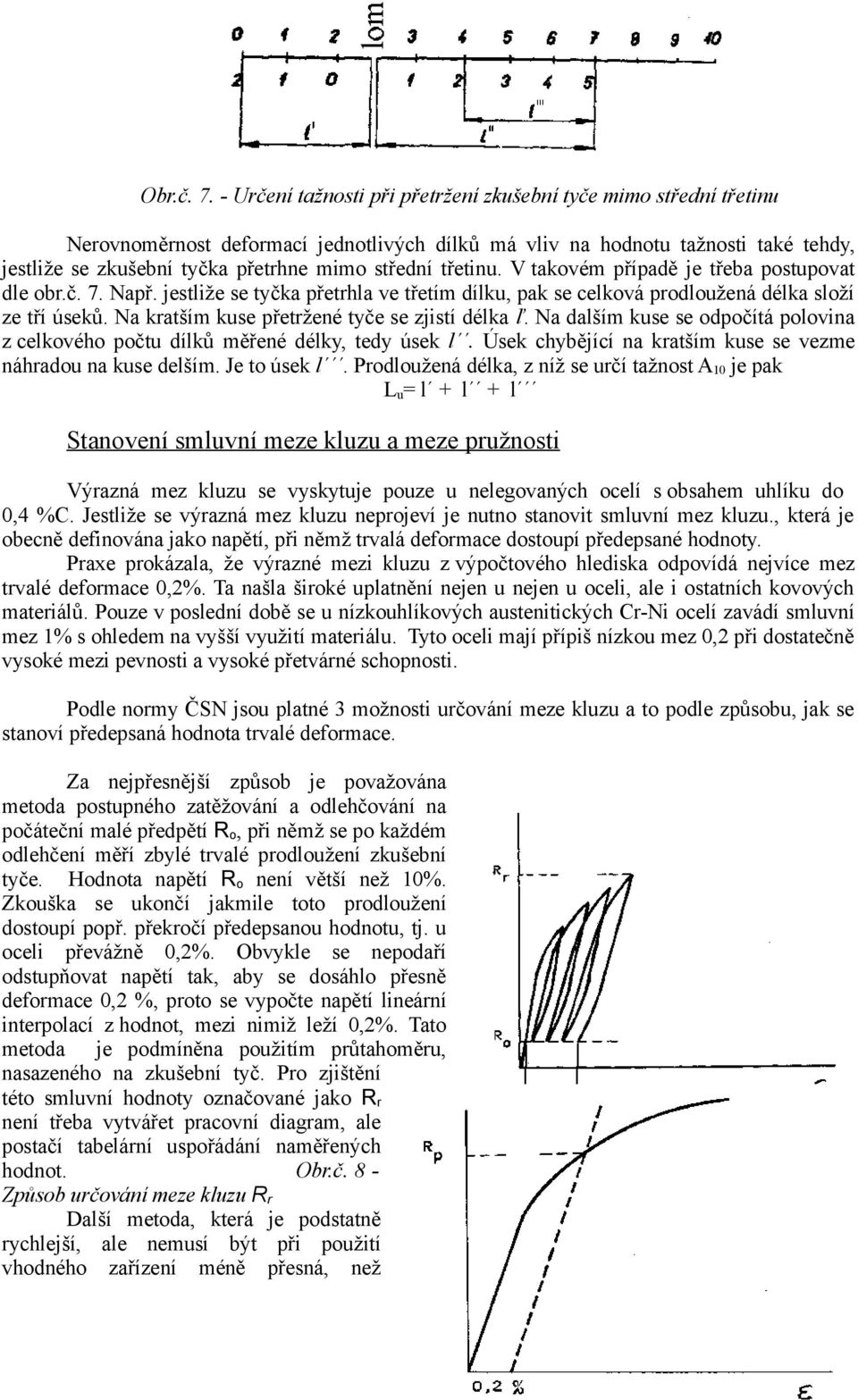 třetinu. V takovém případě je třeba postupovat dle obr.č. 7. Např. jestliže se tyčka přetrhla ve třetím dílku, pak se celková prodloužená délka složí ze tří úseků.