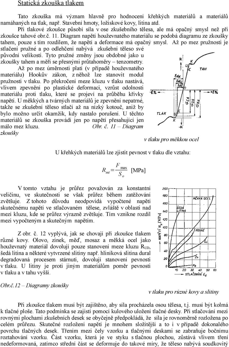 Diagram napětí houževnatého materiálu se podobá diagramu ze zkoušky tahem, pouze s tím rozdílem, že napětí a deformace má opačný smysl.