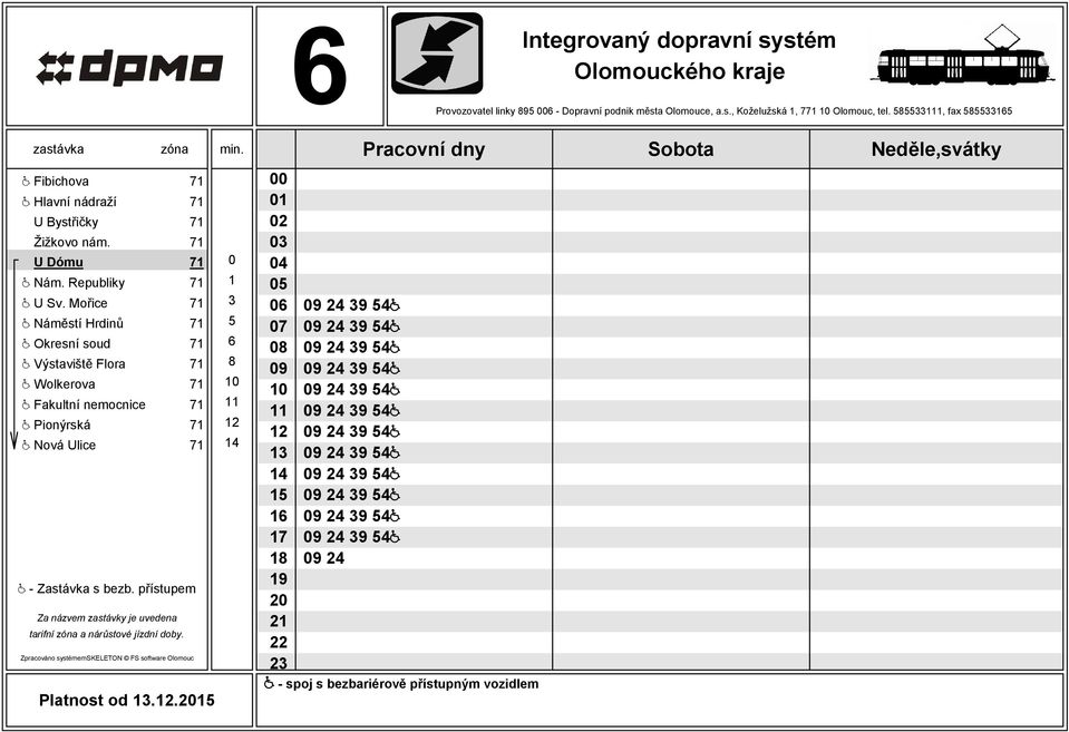 Mořice 71 3 @ Náměstí Hrdinů 71 5 @ Okresní soud 71 6 @ Výstaviště Flora 71 8 @ Wolkerova 71 @ Fakultní nemocnice 71 @