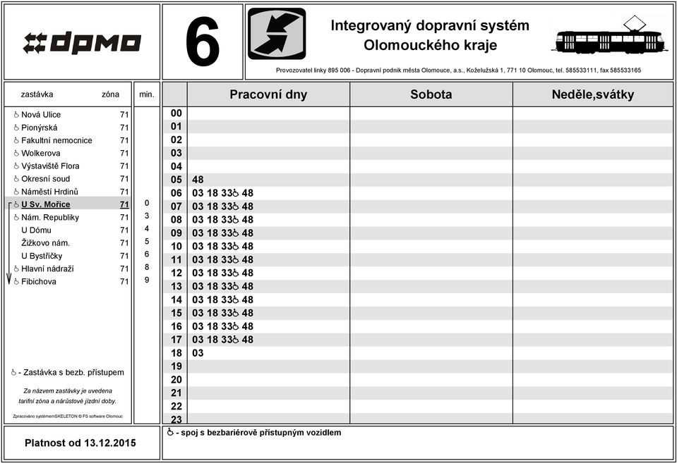 Okresní soud 71 @ Náměstí Hrdinů 71 @ U Sv. Mořice 71 0 @ Nám. Republiky 71 3 U Dómu 71 4 Žižkovo nám.