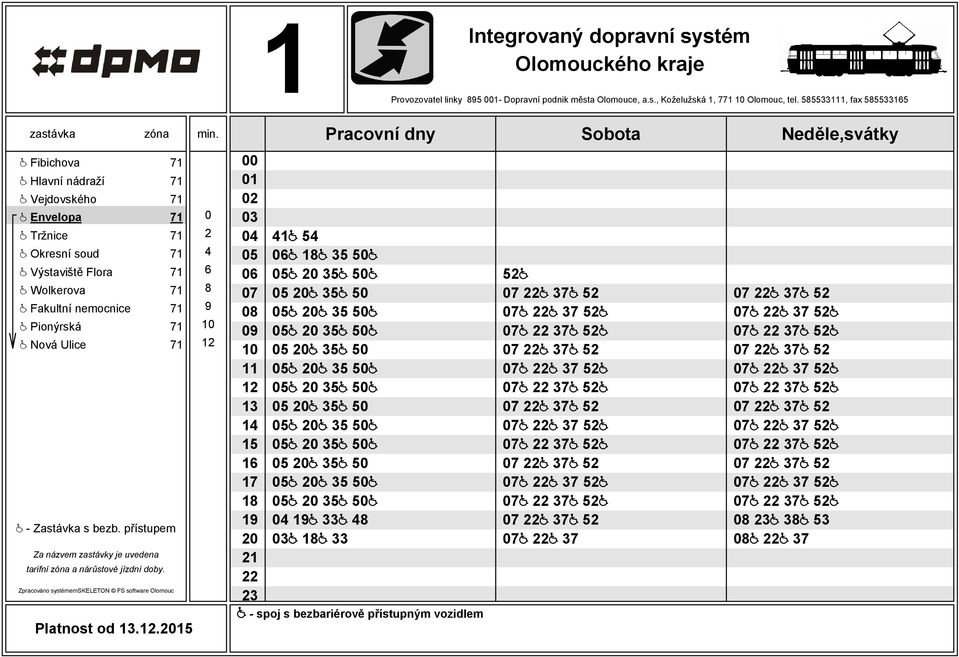 Wolkerova 71 8 @ Fakultní nemocnice 71 9 @ Pionýrská 71 @ Nová Ulice 71 Platnost od.