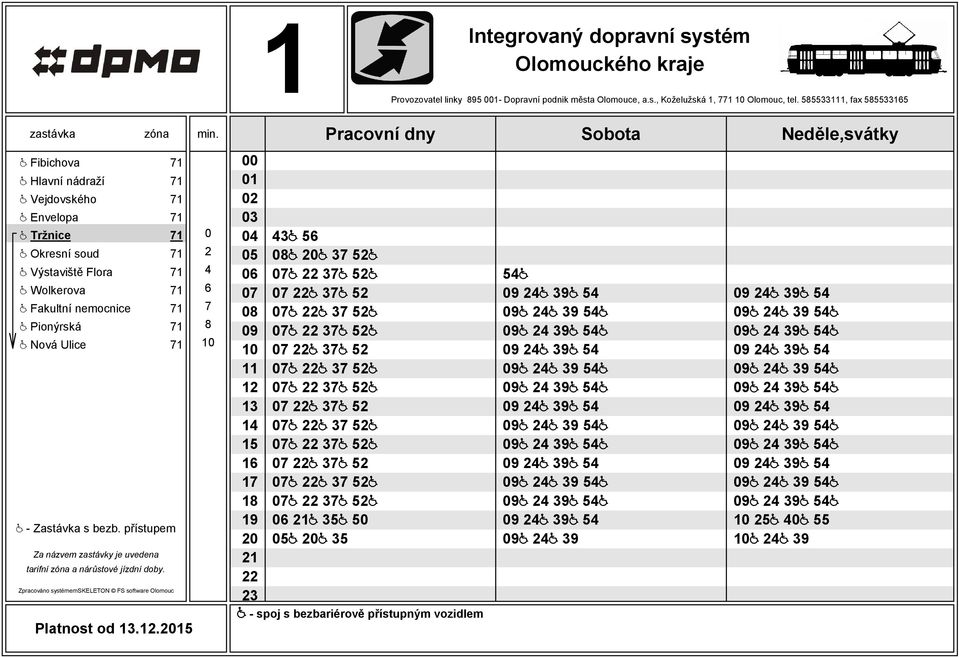 Okresní soud 71 2 @ Výstaviště Flora 71 4 @ Wolkerova 71 6 @ Fakultní nemocnice 71 7 @ Pionýrská 71 8 @ Nová