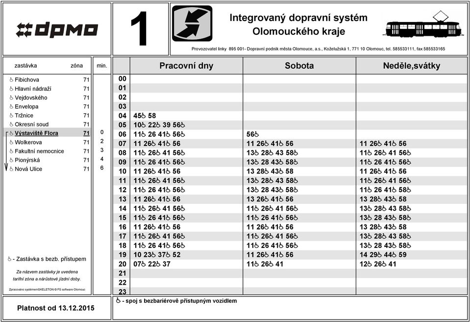 Okresní soud 71 @ Výstaviště Flora 71 0 @ Wolkerova 71 2 @ Fakultní nemocnice 71 3 @ Pionýrská 71 4 @