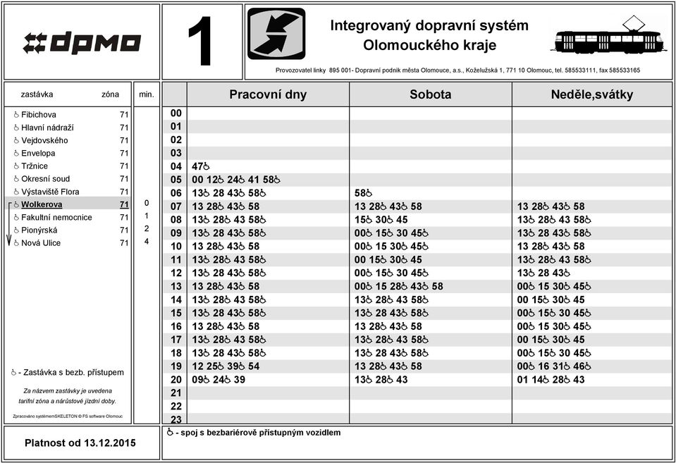 Okresní soud 71 @ Výstaviště Flora 71 @ Wolkerova 71 0 @ Fakultní nemocnice 71 1 @ Pionýrská 71 2 @ Nová