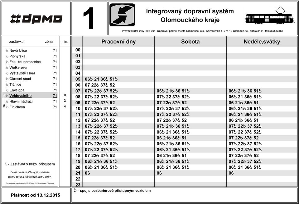 @ Tržnice 71 @ Envelopa 71 @ Vejdovského 71 0 @ Hlavní nádraží 71 3 @ Fibichova 71 4 Platnost od.