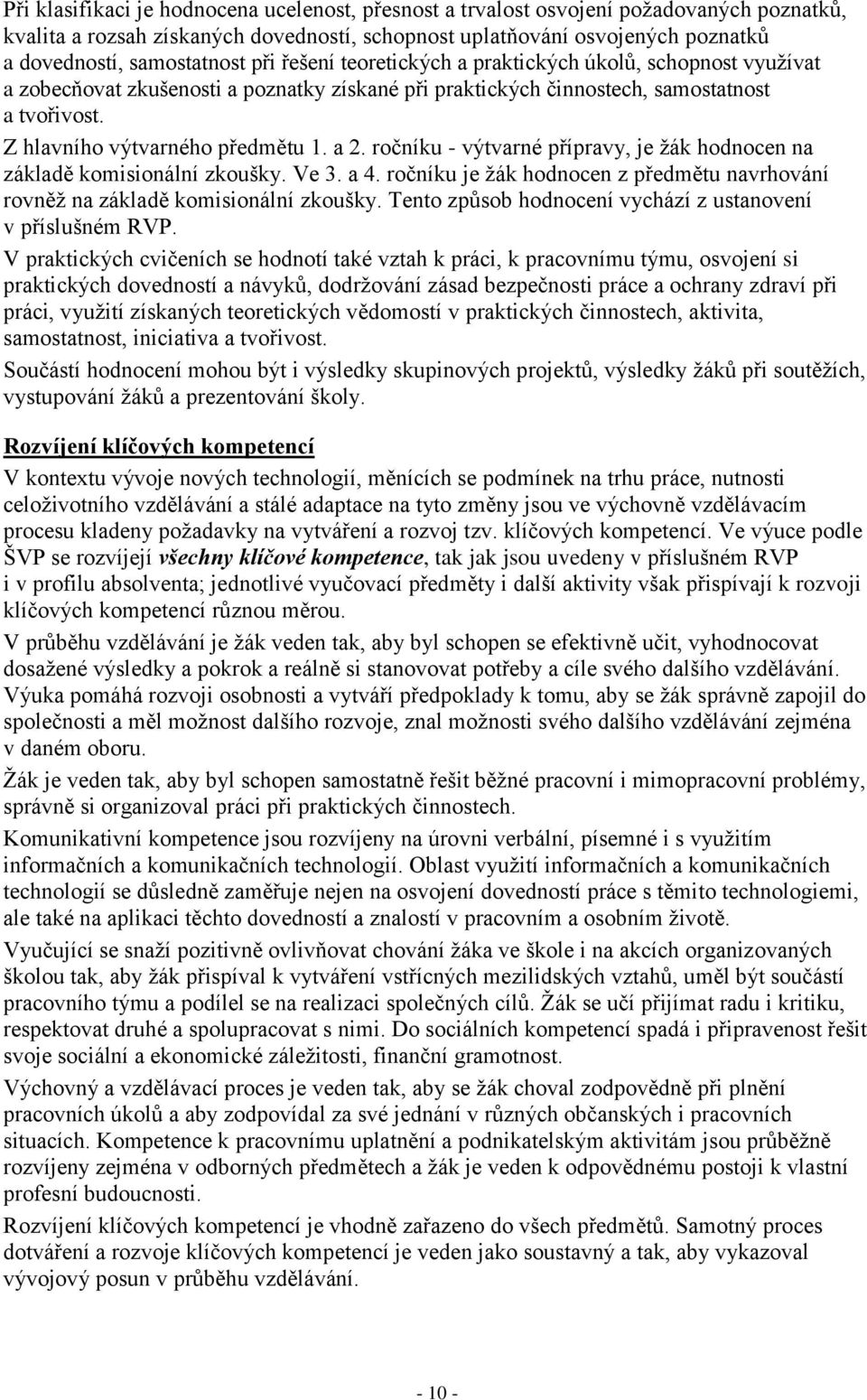 ročníku - výtvarné přípravy, je žák hodnocen na základě komisionální zkoušky. Ve 3. a 4. ročníku je žák hodnocen z předmětu navrhování rovněž na základě komisionální zkoušky.