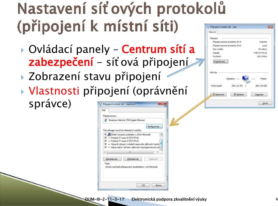 Zobrazení stavu připojení Vlastnosti