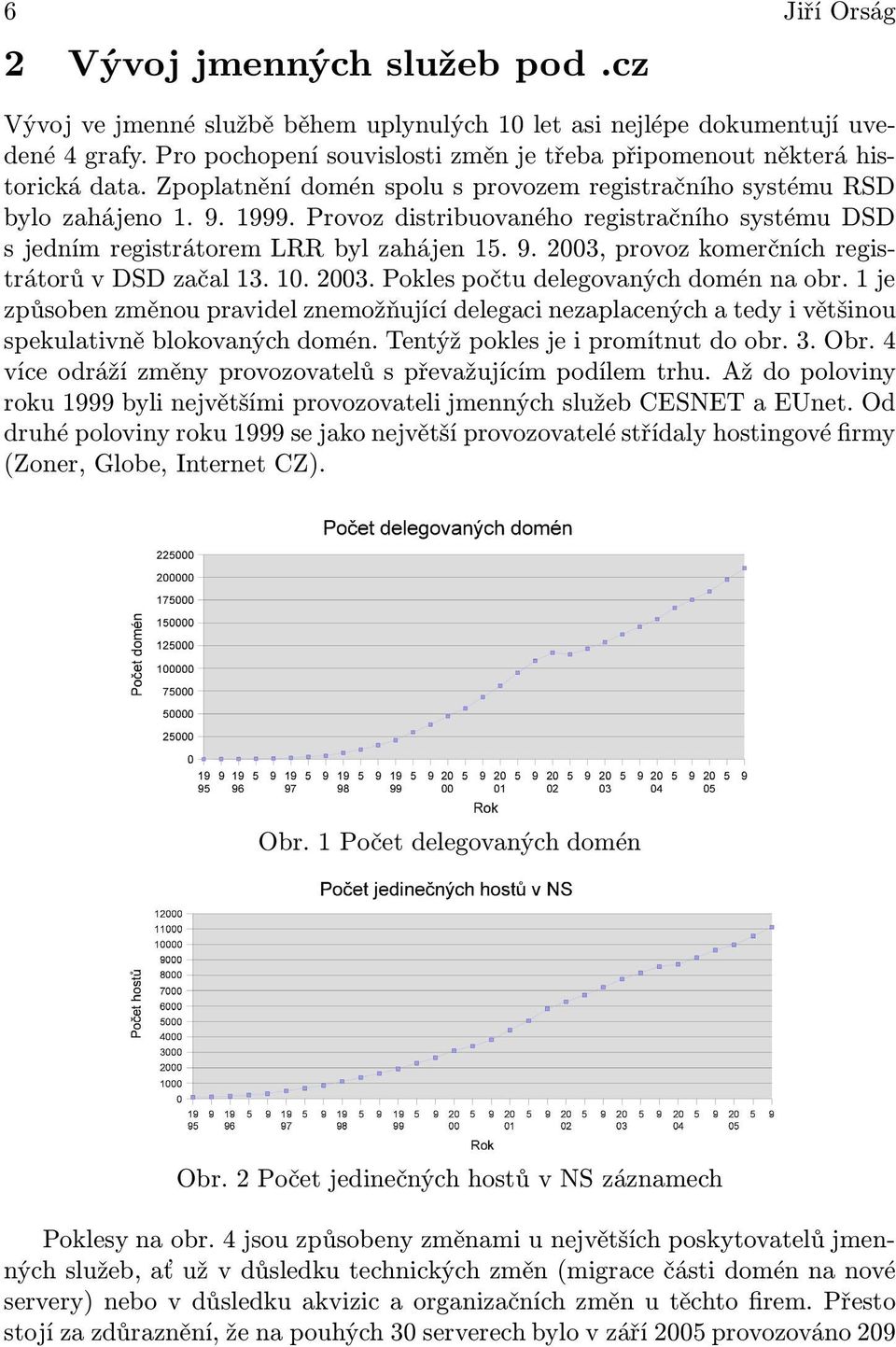 Provoz distribuovaného registračního systému DSD s jedním registrátorem LRR byl zahájen 15. 9. 2003, provoz komerčních registrátorů v DSD začal 13. 10. 2003. Pokles počtu delegovaných domén na obr.