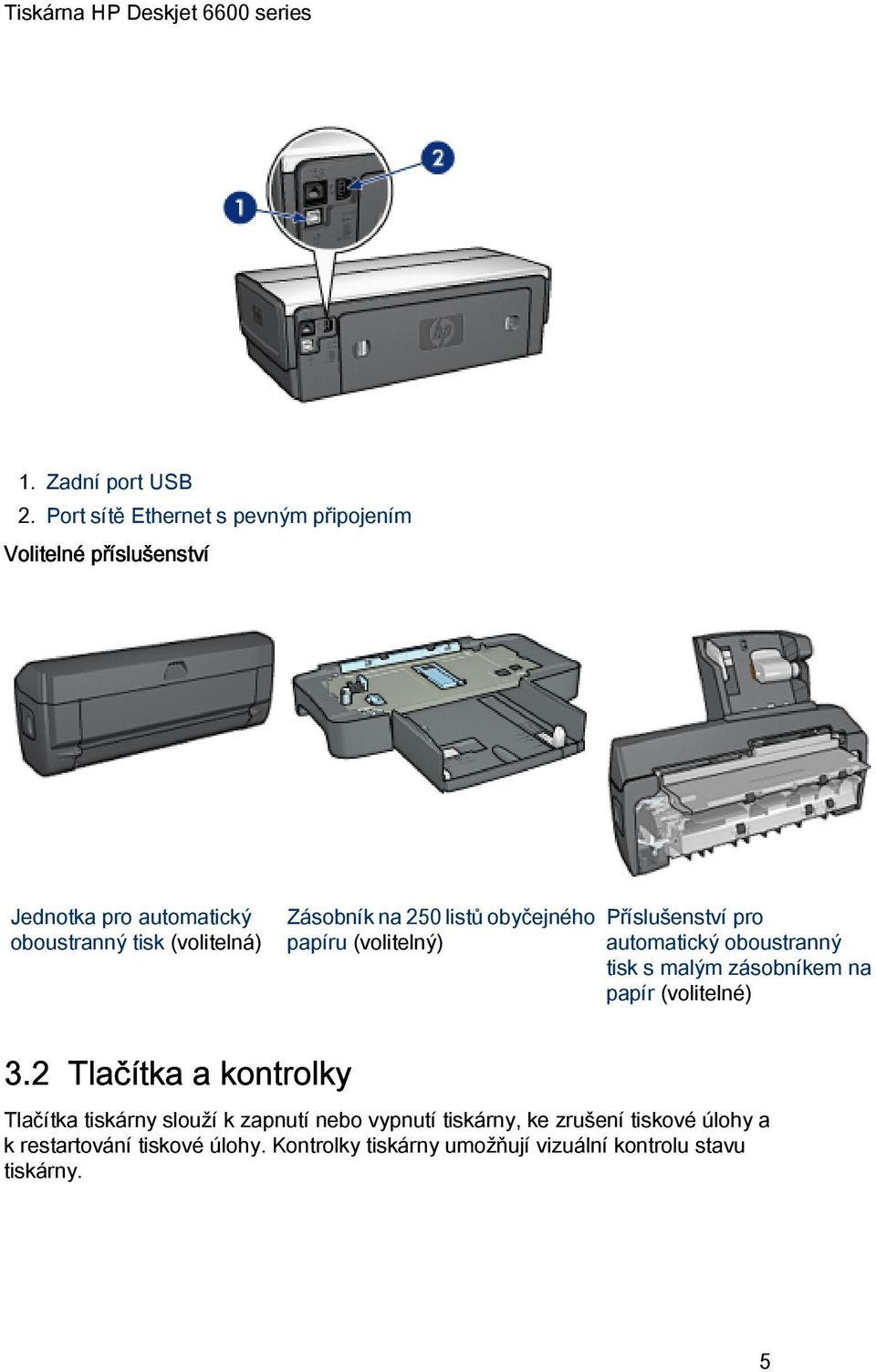 Zásobník na 250 listů obyčejného papíru (volitelný) Příslušenství pro automatický oboustranný tisk s malým zásobníkem