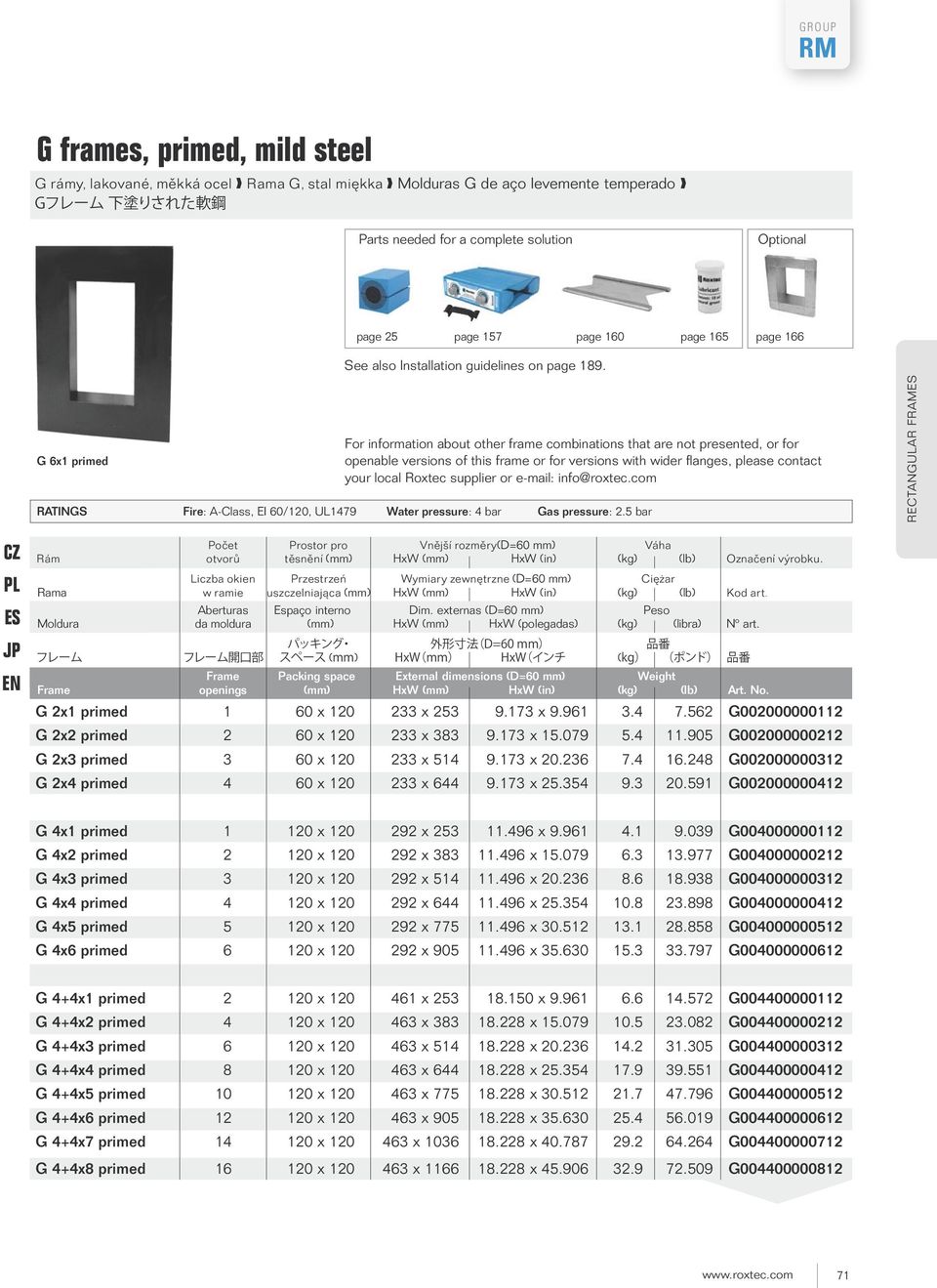 G 6x1 primed For information about other frame combinations that are not presented, or for openable versions of this frame or for versions with wider flanges, please contact your local Roxtec