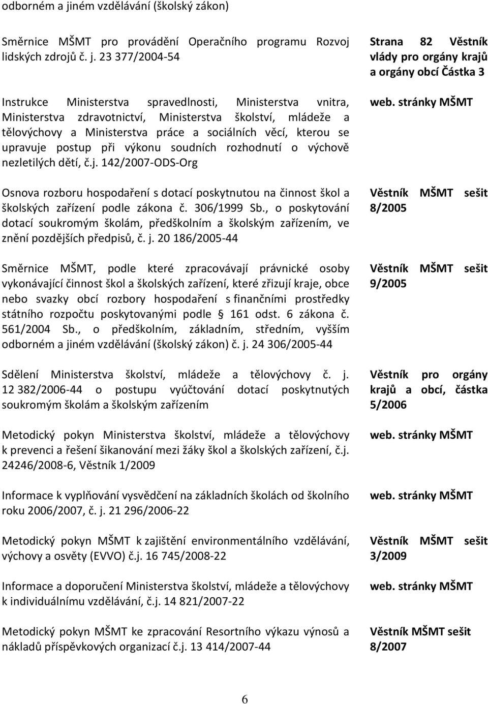 23 377/2004-54 Instrukce Ministerstva spravedlnosti, Ministerstva vnitra, Ministerstva zdravotnictví, Ministerstva školství, mládeže a tělovýchovy a Ministerstva práce a sociálních věcí, kterou se