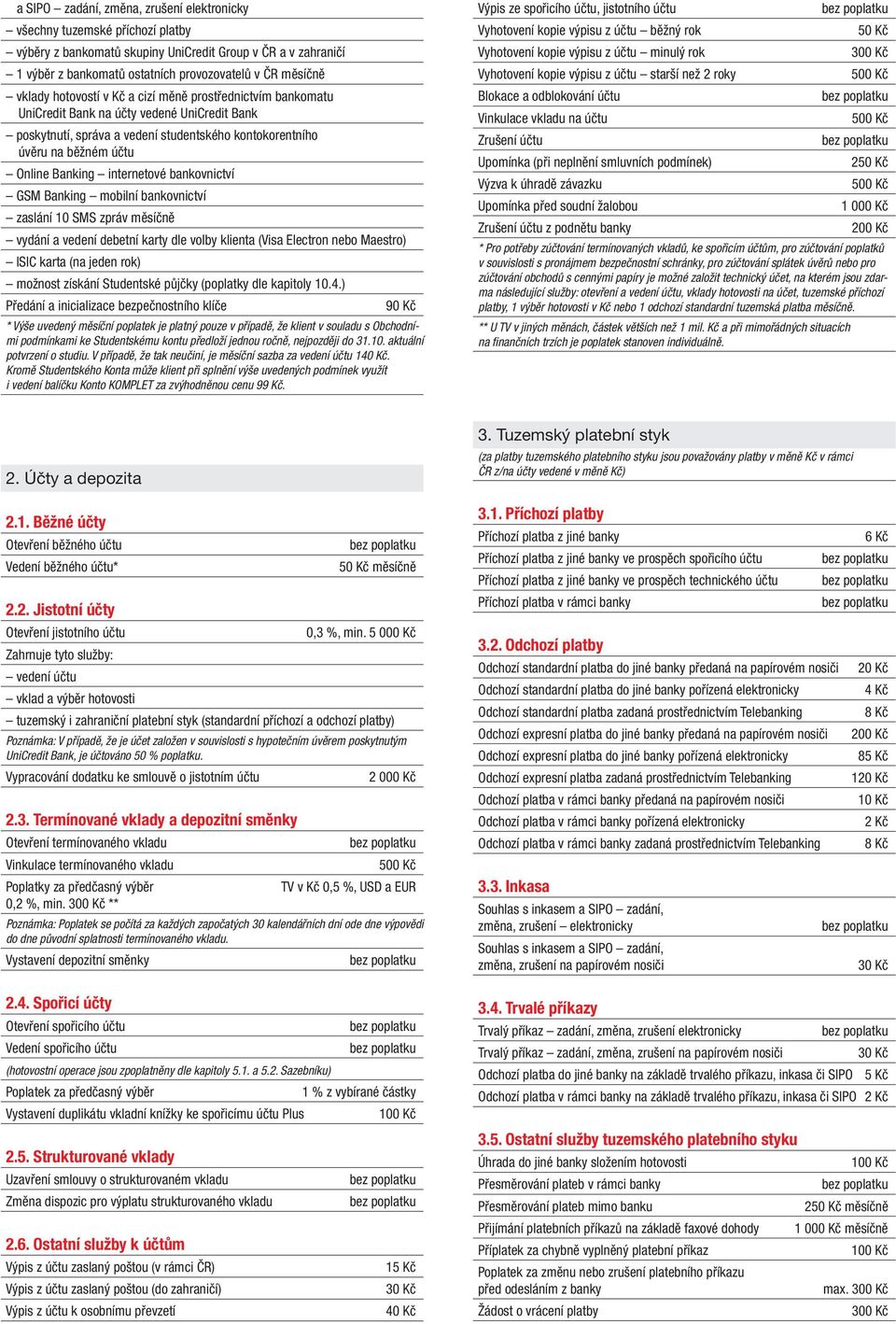internetové bankovnictví GSM Banking mobilní bankovnictví zaslání 10 SMS zpráv měsíčně vydání a vedení debetní karty dle volby klienta (Visa Electron nebo Maestro) ISIC karta (na jeden rok) možnost