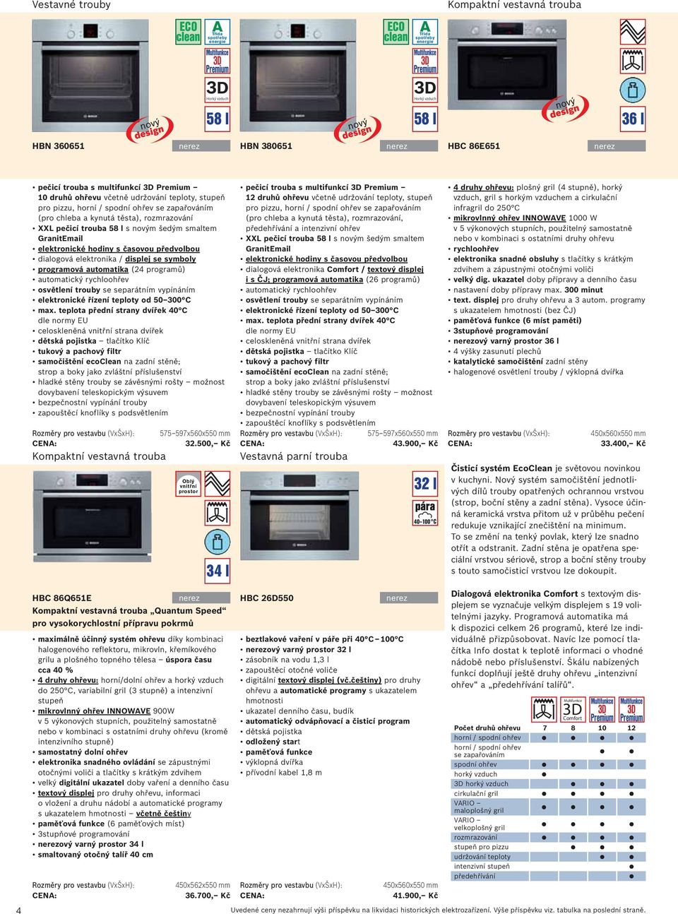 s časovou předvolbou dialogová elektronika / displej se symboly programová automatika (24 programů) automatický rychloohřev osvětlení trouby se separátním vypínáním elektronické řízení teploty od 50