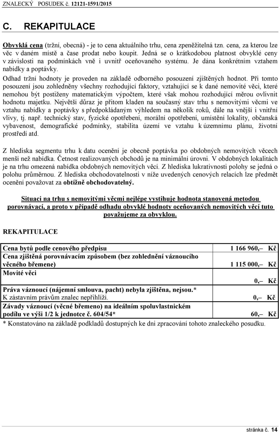 Odhad tržní hodnoty je proveden na základě odborného posouzení zjištěných hodnot.