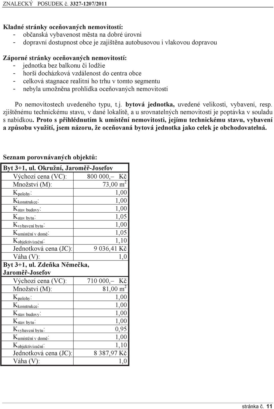 uvedeného typu, t.j. bytová jednotka, uvedené velikosti, vybavení, resp. zjištěnému technickému stavu, v dané lokalitě, a u srovnatelných nemovitostí je poptávka v souladu s nabídkou.