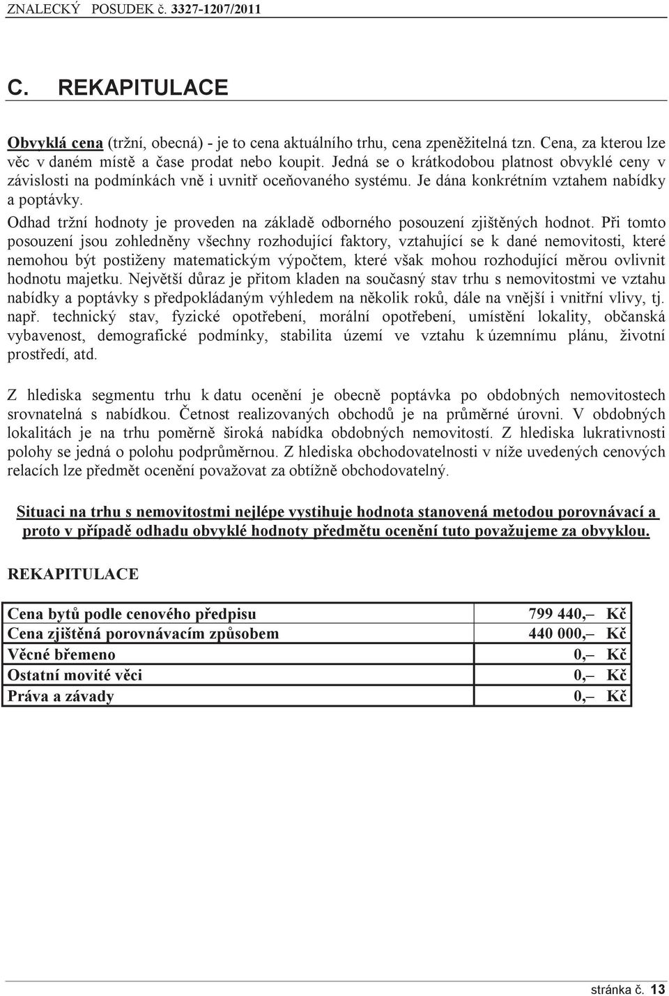 Odhad tržní hodnoty je proveden na základě odborného posouzení zjištěných hodnot.