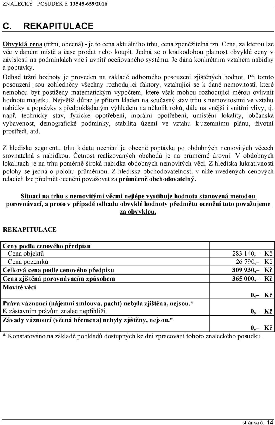 Odhad tržní hodnoty je proveden na základě odborného posouzení zjištěných hodnot.