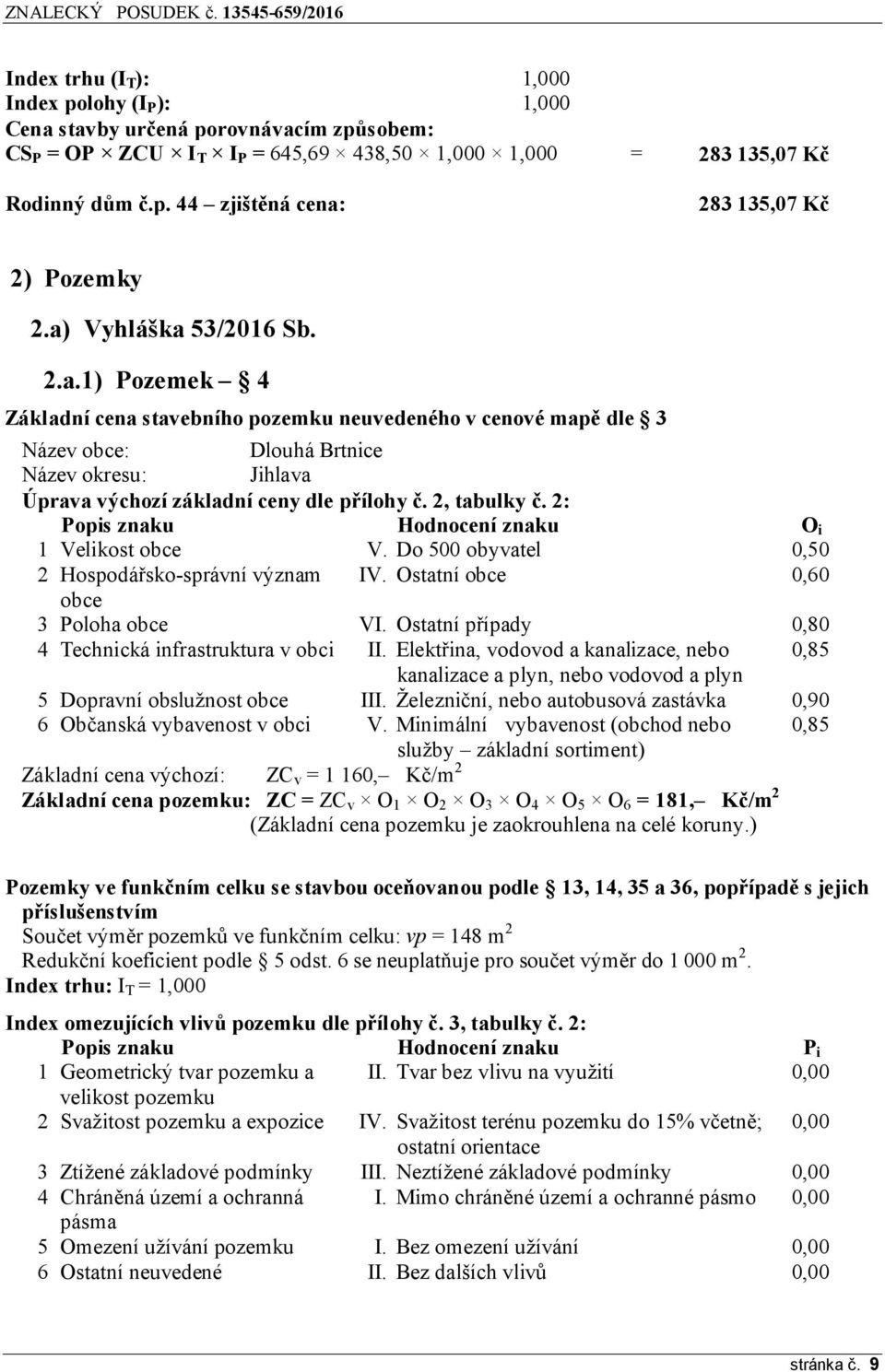 2, tabulky č. 2: Popis znaku Hodnocení znaku O i 1 Velikost obce V. Do 500 obyvatel 0,50 2 Hospodářsko-správní význam IV. Ostatní obce 0,60 obce 3 Poloha obce VI.