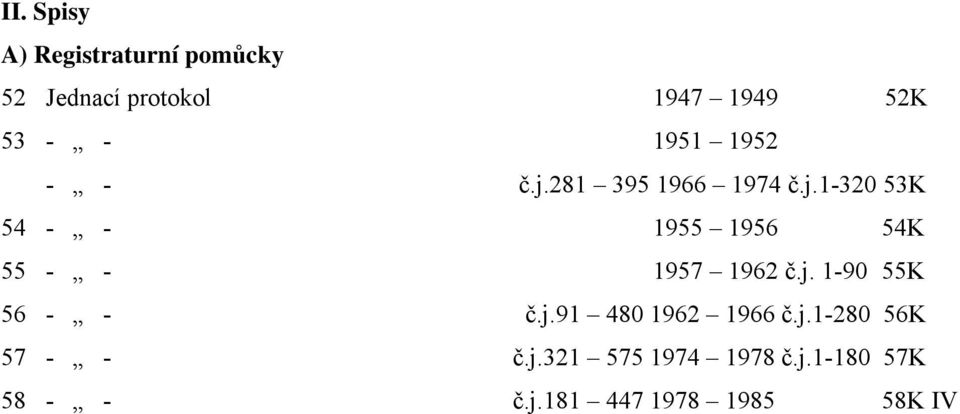 j. 1-90 55K 56 - - č.j.91 480 1962 1966 č.j.1-280 56K 57 - - č.j.321 575 1974 1978 č.