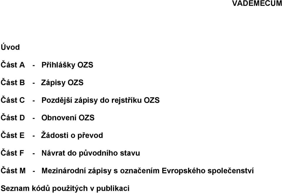 Žádosti o převod Část F - Návrat do původního stavu Část M -