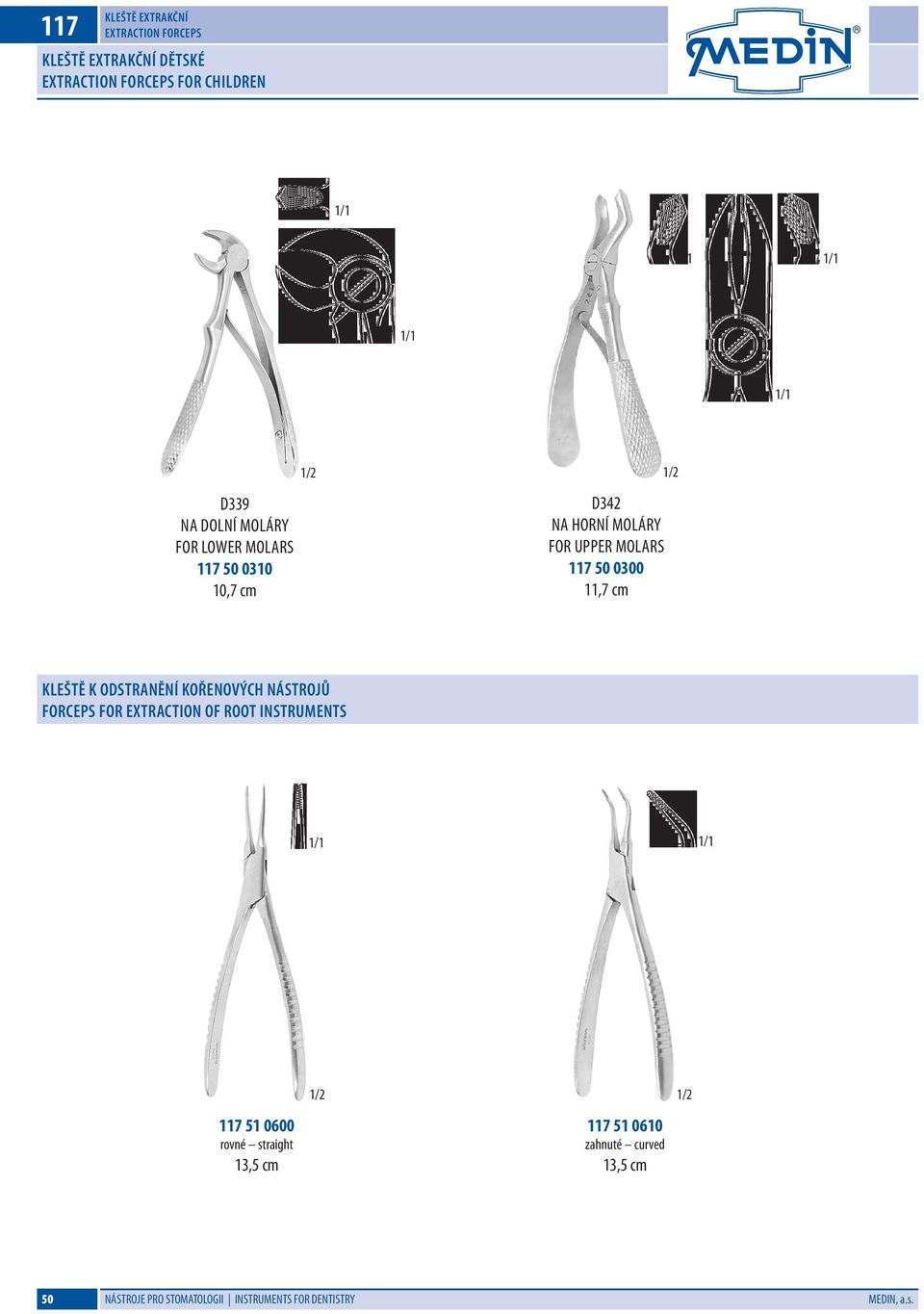 Kleště k odstranění kořenových nástrojů Forceps for Extraction of Root Instruments 117 51 0600 rovné