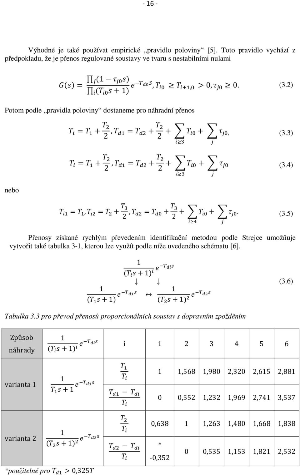 ) (.4) nebo =, = + 2, = + 2 + +. (.5) Přenosy získané rychlým převedením identifikační metodou podle Strejce umožňuje vytvořit také tabulka -1, kterou lze využít podle níže uvedeného schématu [6].