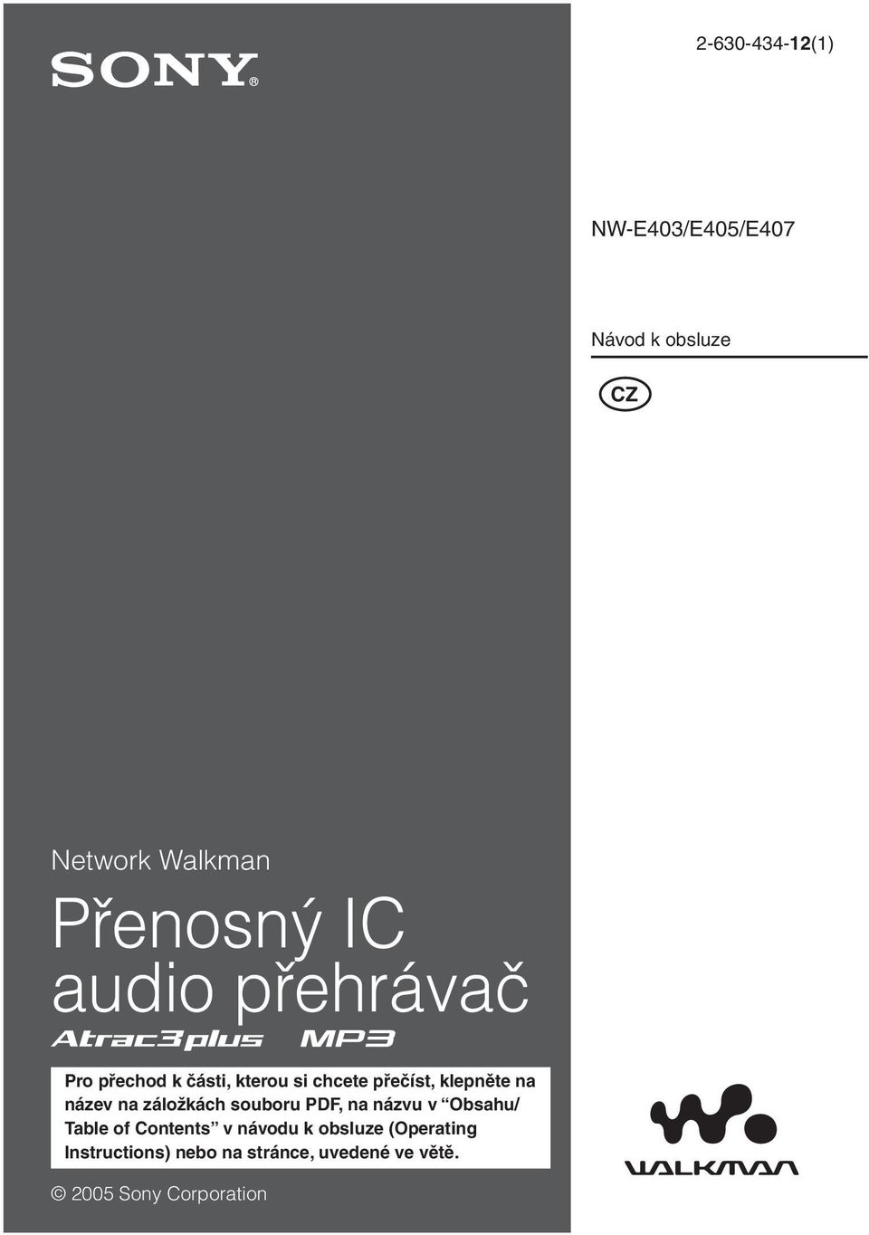 na záložkách souboru PDF, na názvu v Obsahu/ Table of Contents v návodu k