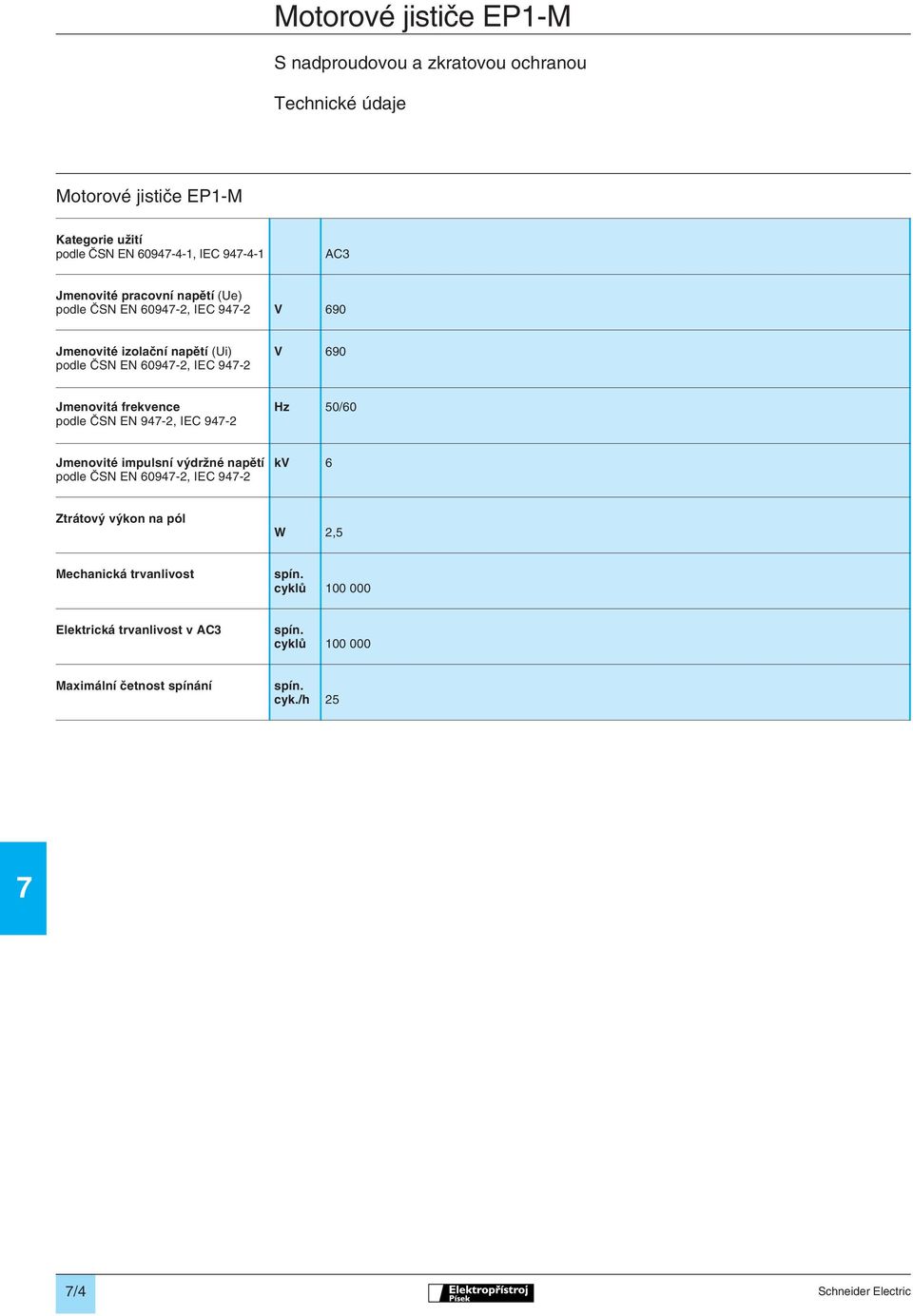 EN 94-2, IEC 94-2 Jmenovité impulsní výdržné napětí kv 6 podle ČSN EN 6094-2, IEC 94-2 Ztrátový výkon na pól W 2,5 Mechanická