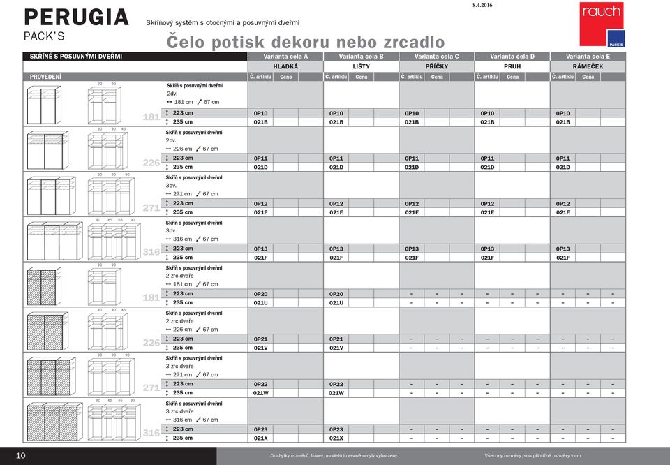 dveře cm 67 cm 0P20 0P20 021U 021U 2 zrc.dveře 226 cm 67 cm 0P21 0P21 021V 021V 3 zrc.dveře 271 cm 67 cm 0P22 0P22 021W 021W 3 zrc.