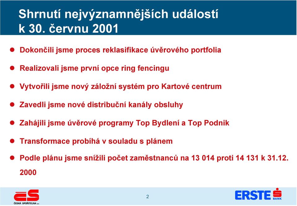 fencingu Vytvořili jsme nový záložní systém pro Kartové centrum Zavedli jsme nové distribuční kanály