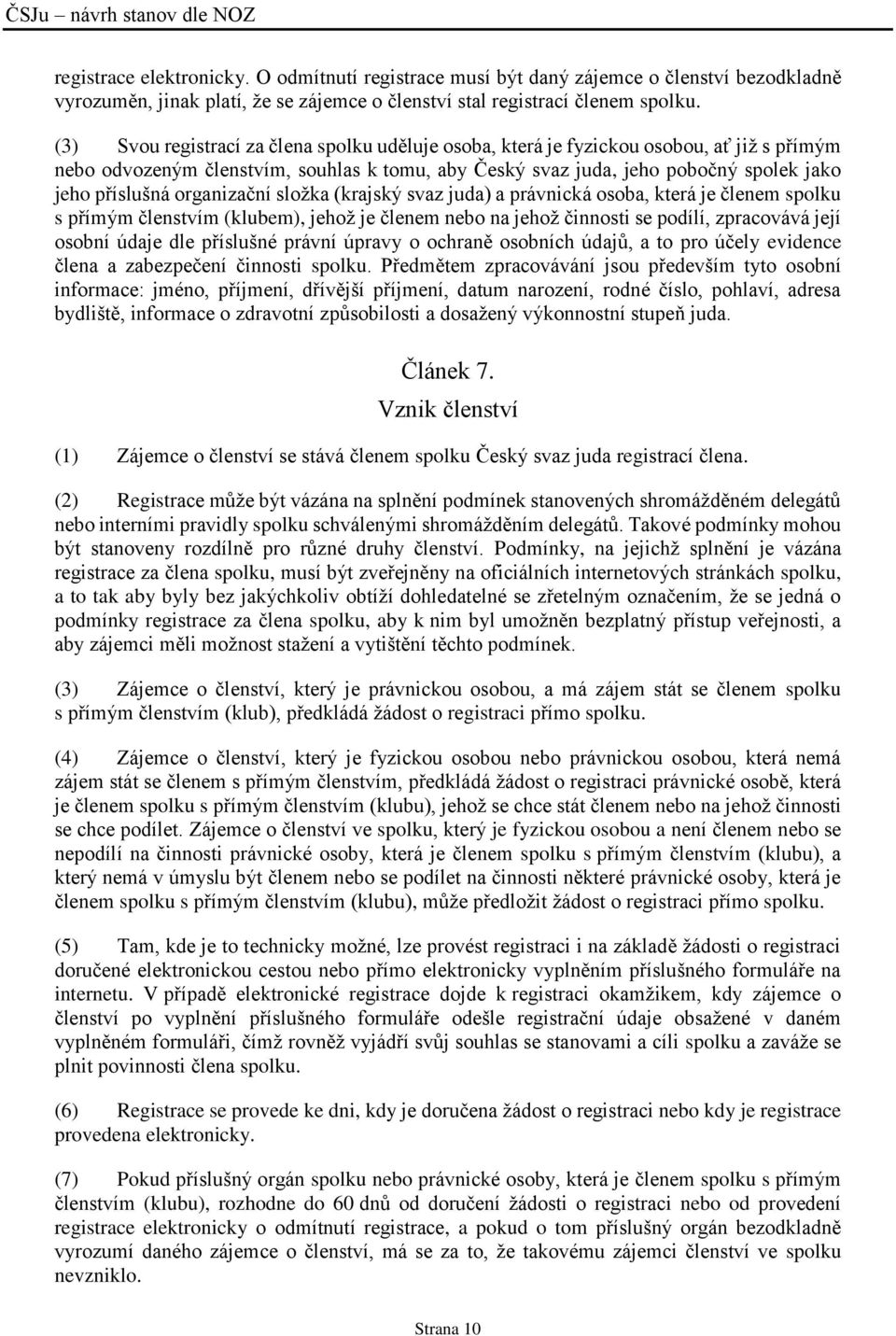 organizační složka (krajský svaz juda) a právnická osoba, která je členem spolku s přímým členstvím (klubem), jehož je členem nebo na jehož činnosti se podílí, zpracovává její osobní údaje dle