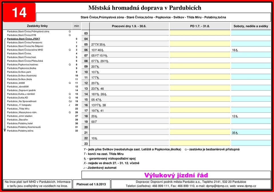 Letiště a Popkovice,školka) T - končí na zast. Třída Míru X - nejede ve dnech. -.. včetně - ízdenkový automat Platnost od.