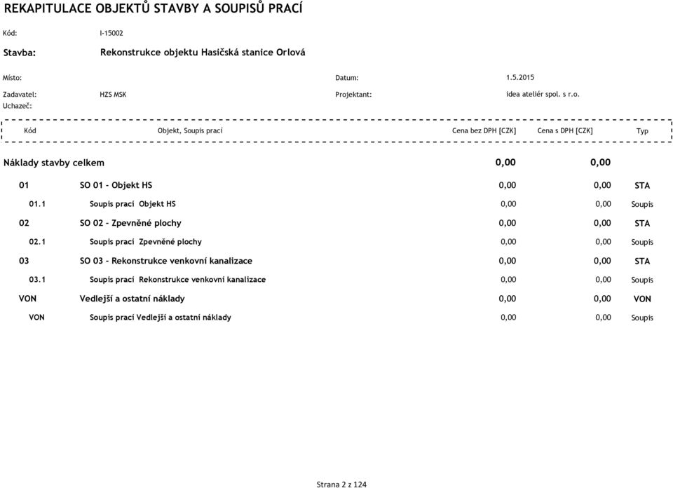 1 Soupis prací Objekt HS 0,00 0,00 Soupis 02 SO 02 - Zpevněné plochy 0,00 0,00 STA 02.