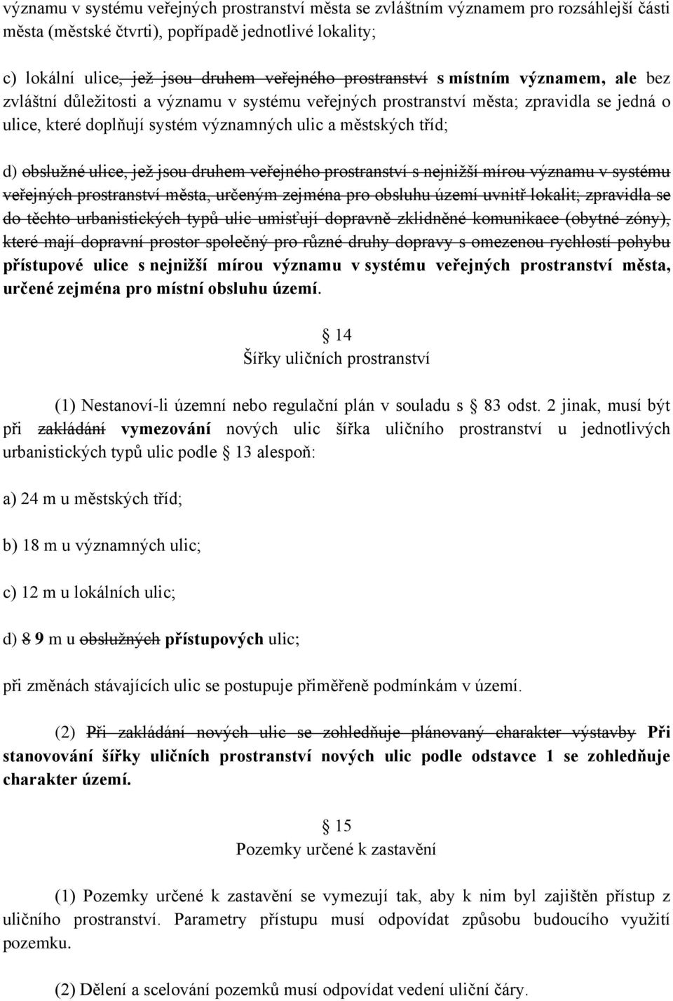 obslužné ulice, jež jsou druhem veřejného prostranství s nejnižší mírou významu v systému veřejných prostranství města, určeným zejména pro obsluhu území uvnitř lokalit; zpravidla se do těchto