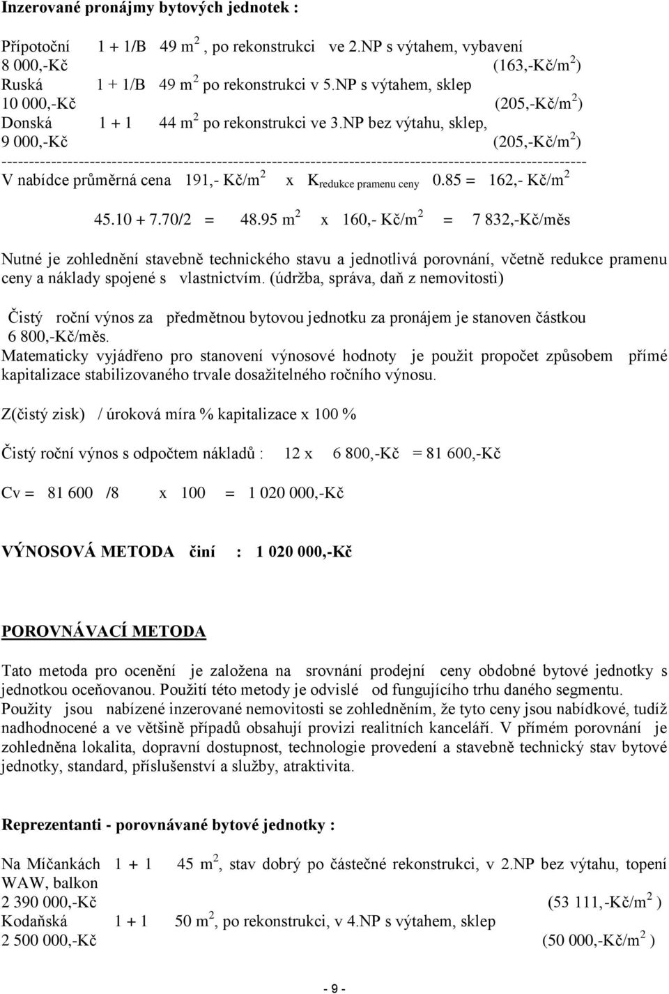NP bez výtahu, sklep, 9 000,-Kč (205,-Kč/m 2 ) ---------------------------------------------------------------------------------------------------------- V nabídce průměrná cena 191,- Kč/m 2 x K