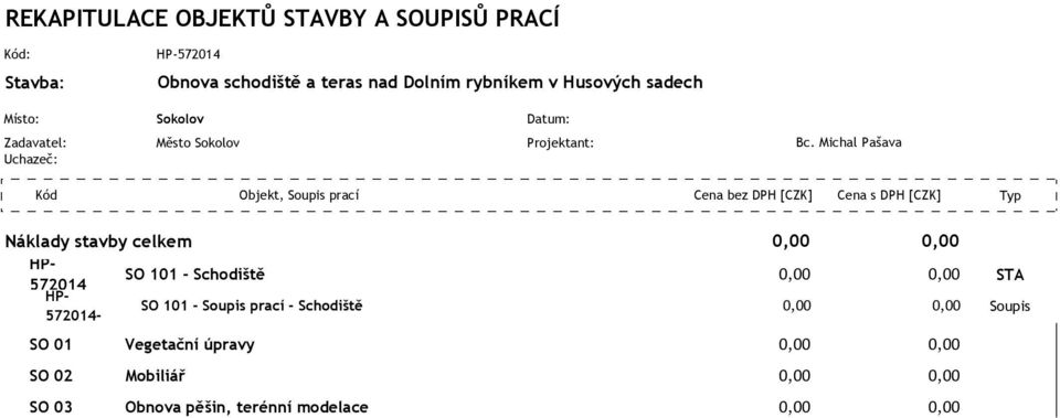 Michal Pašava Kód Objekt, Soupis prací Cena bez DPH Cena s DPH Typ Náklady stavby celkem HP- SO 101 -