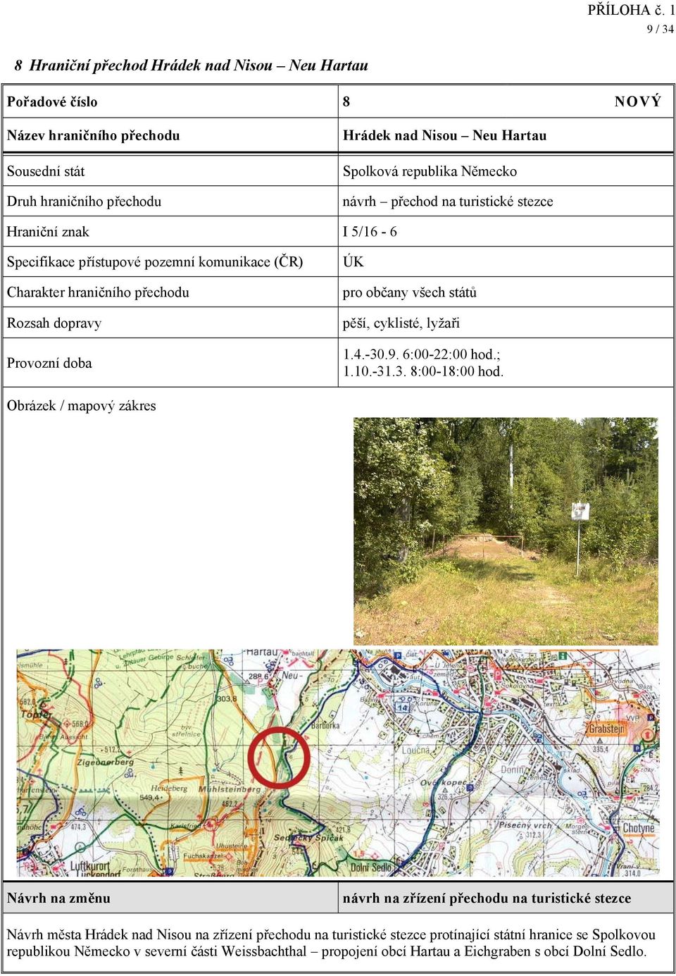 Obrázek / mapový zákres návrh na zřízení přechodu na turistické stezce Návrh města Hrádek nad Nisou na zřízení přechodu na turistické