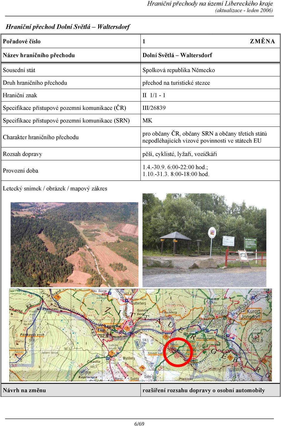 Rozsah dopravy Provozní doba III/26839 MK pro občany ČR, občany SRN a občany třetích států nepodléhajících vízové povinnosti ve státech EU pěší, cyklisté, lyžaři,