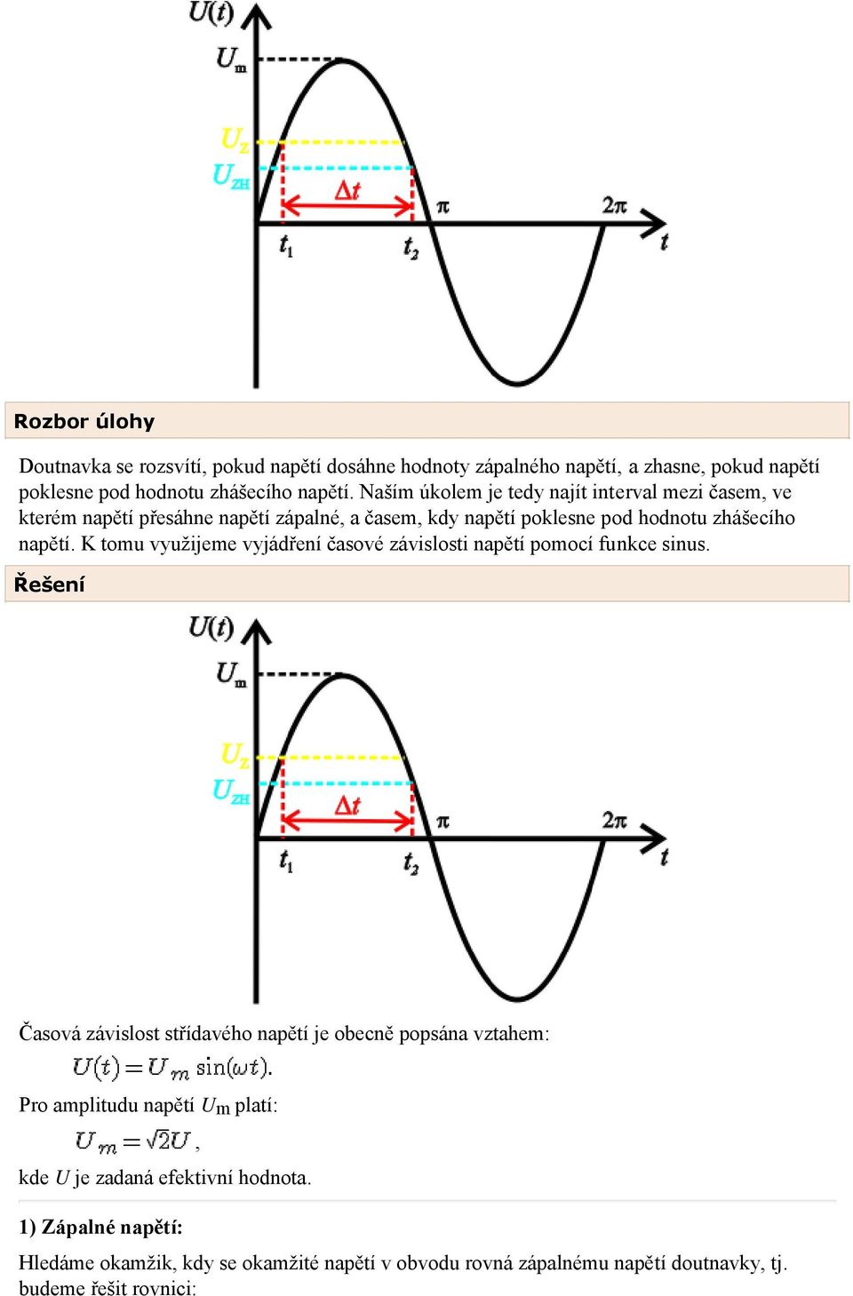 K tomu využijeme vyjádření časové závislosti napětí pomocí funkce sinus.