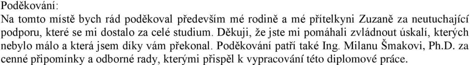 Děkuji, že jste mi pomáhali zvládnout úskalí, kterých nebylo málo a která jsem díky vám překonal.