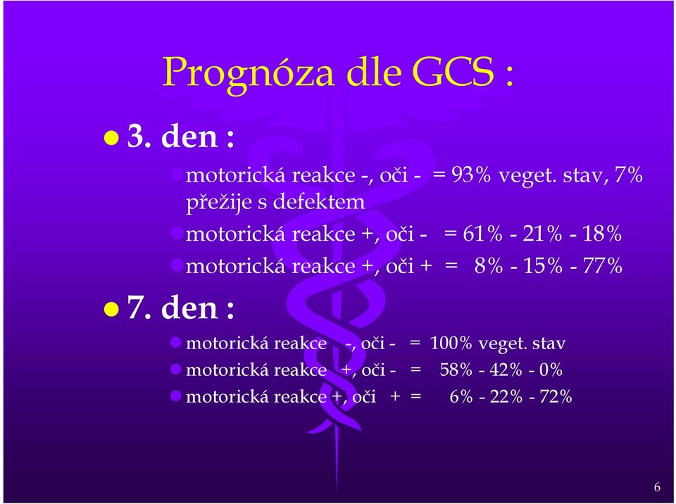 motorická reakce +, oči + = 8% - 15% - 77% 7.