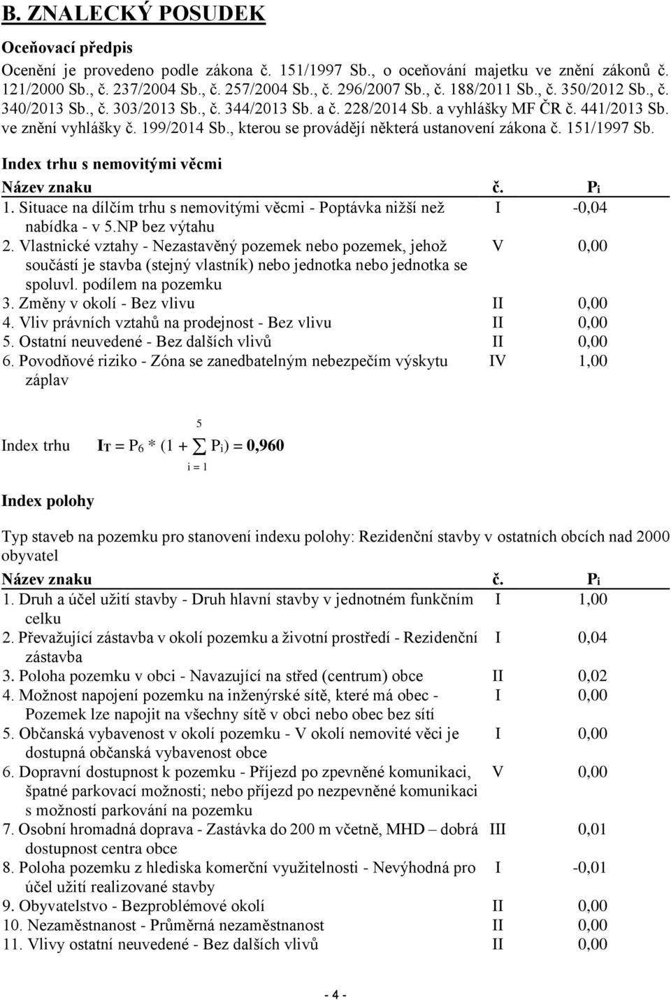 , kterou se provádějí některá ustanovení zákona č. 151/1997 Sb. Index trhu s nemovitými věcmi Název znaku č. Pi 1. Situace na dílčím trhu s nemovitými věcmi - Poptávka nižší než I -0,04 nabídka - v 5.